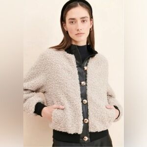 NWT Jules Kae Cropped Fuzzy Sherpa Bomber Jacket Cream Sz Small